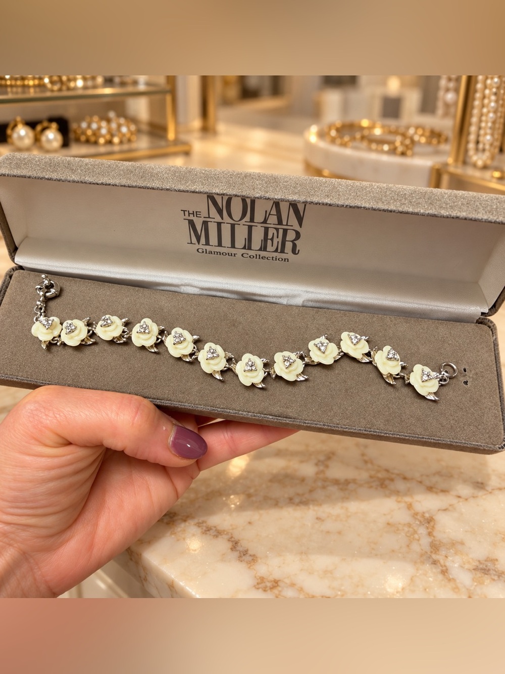 Vintage Nolan Miller Glamour Collection "Lara" Camellia Flower Link Bracelet